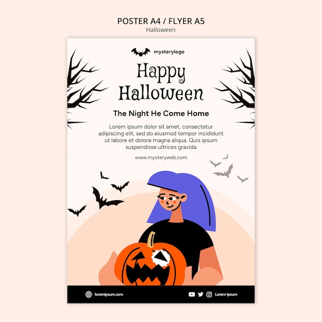 Free PSD flat design happy halloween template