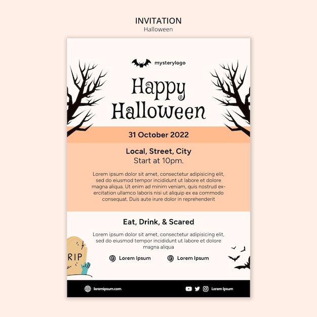 Free PSD flat design happy halloween template