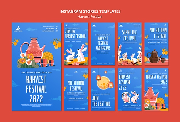 Free PSD flat design harvest festival template design