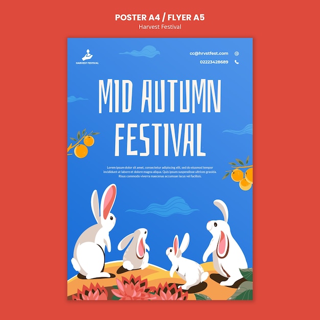 Free PSD flat design harvest festival template design