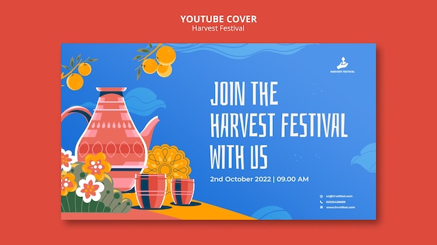 Free PSD flat design harvest festival template design