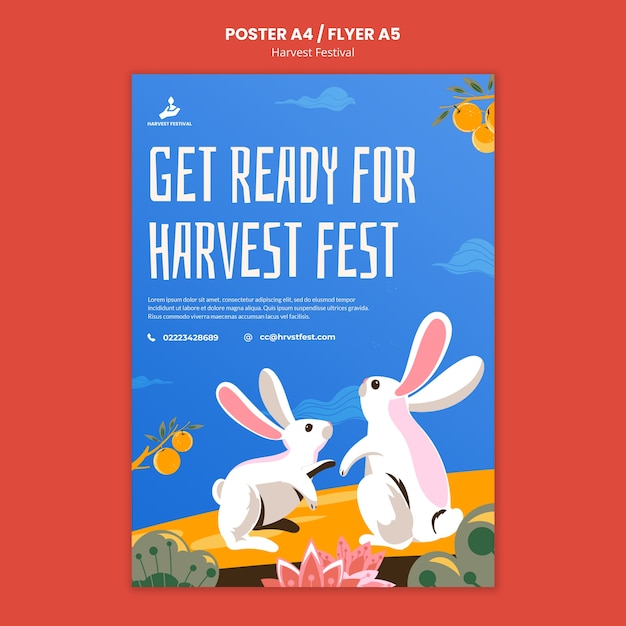 Free PSD flat design harvest festival template design