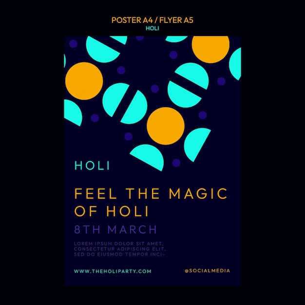 Free PSD flat design holi celebration poster template