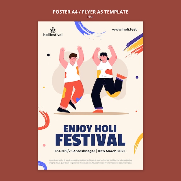 Free PSD flat design holi festival design template