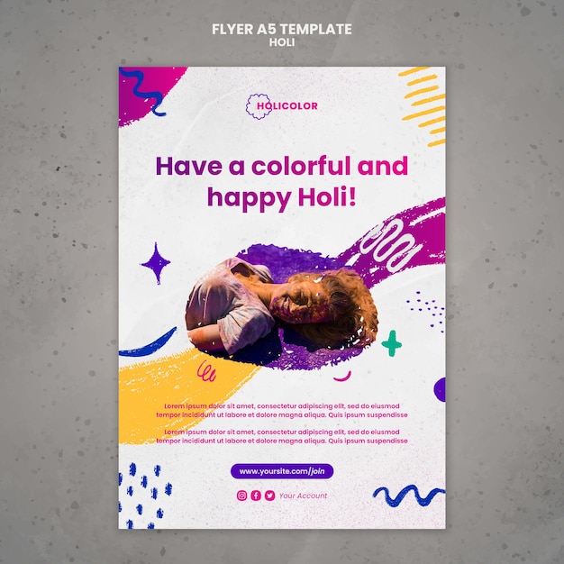 Free PSD flat design holi festival design template