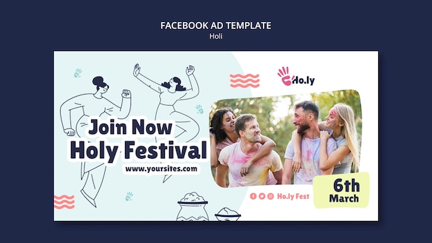 Free PSD flat design holi festival template