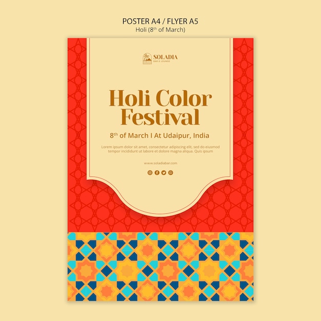 Free PSD flat design holi festival template