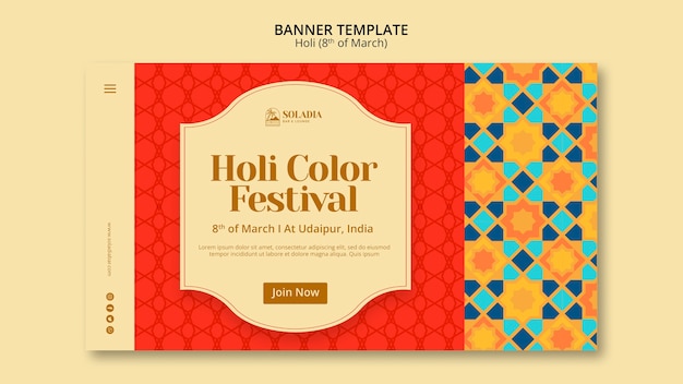 Free PSD flat design holi festival template