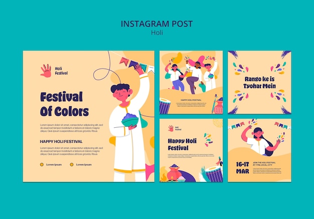 Free PSD flat design holi template