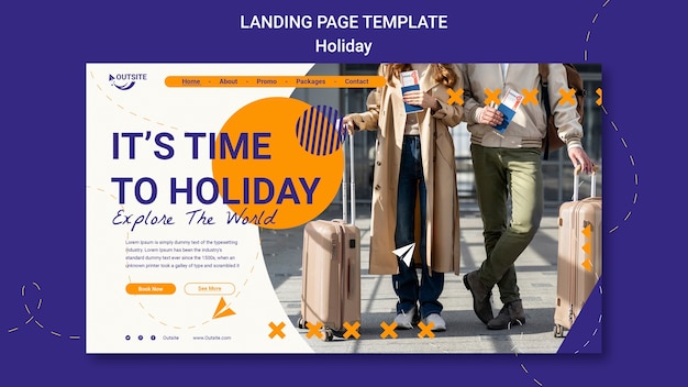 Free PSD flat design holiday adventure landing page