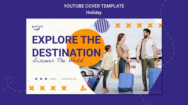 Free PSD flat design holiday adventure youtube cover template