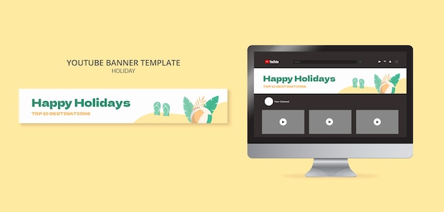 Free PSD flat design holiday concept youtube banner