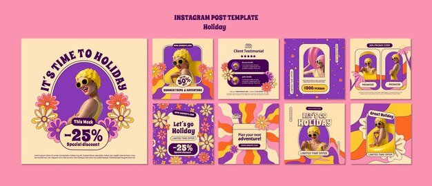 Flat design holiday instagram posts