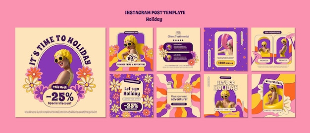 Flat design holiday instagram posts