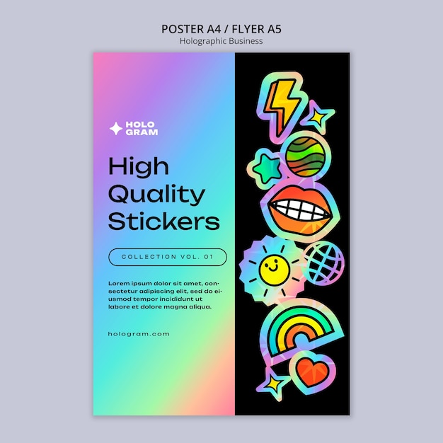 Free PSD flat design holographic stickers template