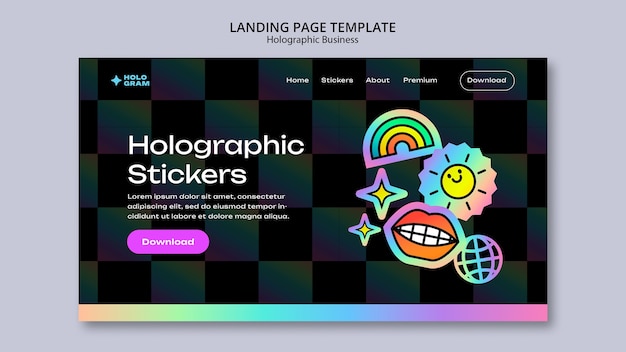 Free PSD flat design holographic stickers template