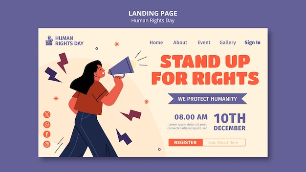 Flat design human rights day landing page