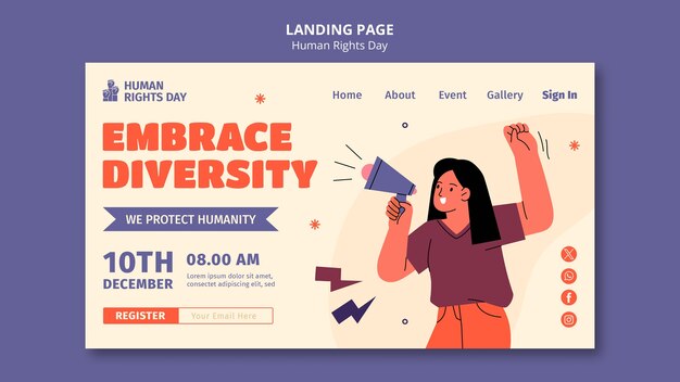 Flat design human rights day landing page