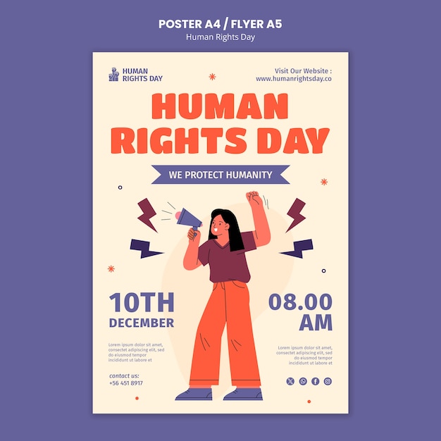 Free PSD flat design human rights day  poster