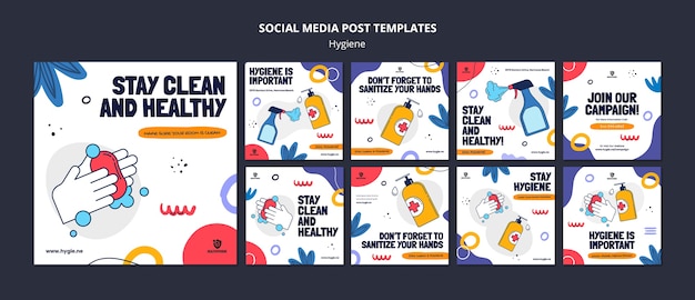 Free PSD flat design hygiene instagram post template