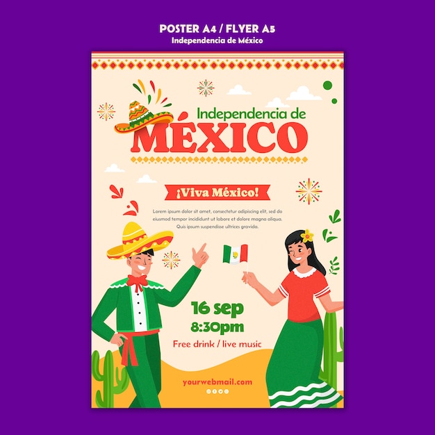 Free PSD flat design  independencia de mexico template design