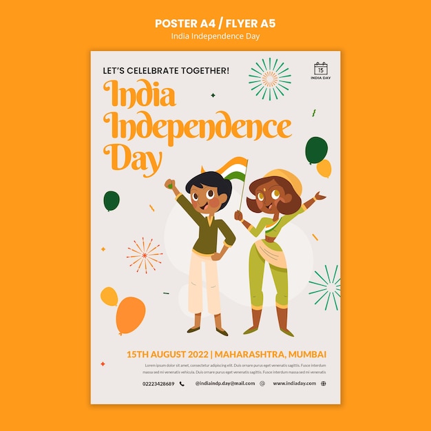 Free PSD flat design indian independence day template