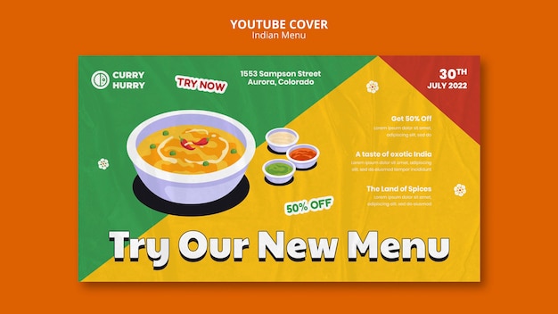 Free PSD flat design indian menu template