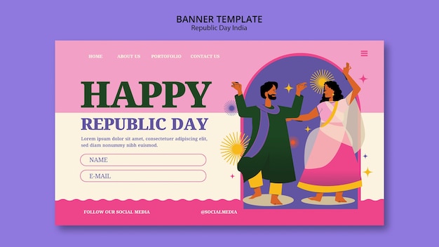 Free PSD flat design indian republic day template