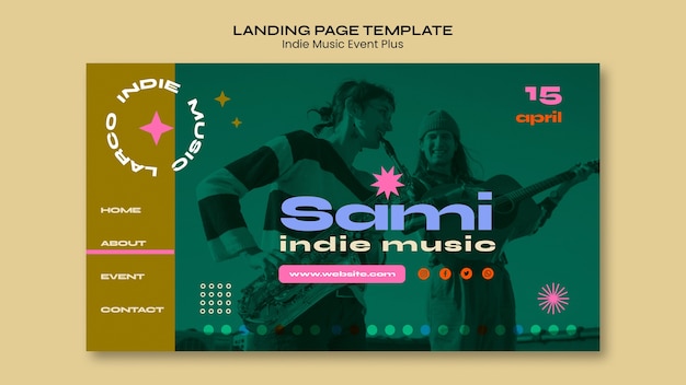 Free PSD flat design indie music landing page