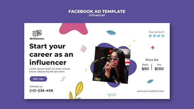 Free PSD flat design influencer job facebook template