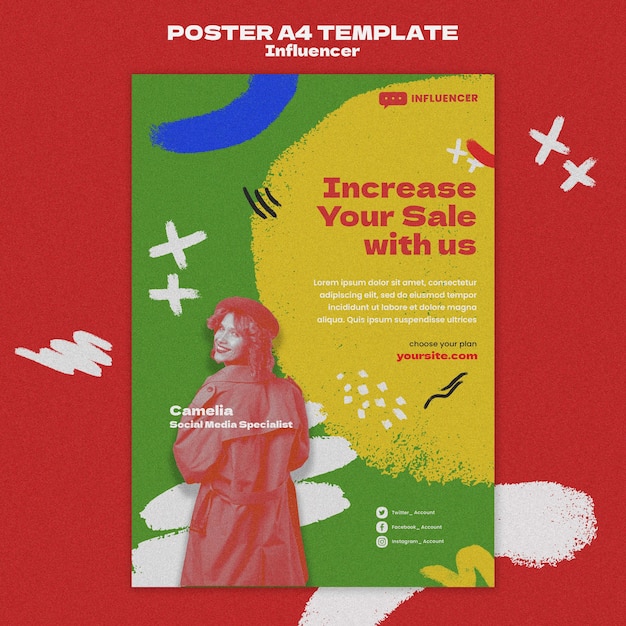 Flat design influencer poster template design