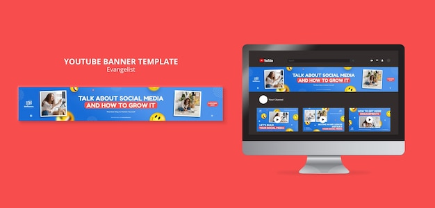 Flat design influencer youtube channel art template