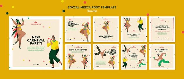 Free PSD flat design instagram posts carnival template