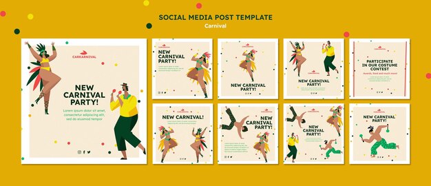 Flat design instagram posts carnival template