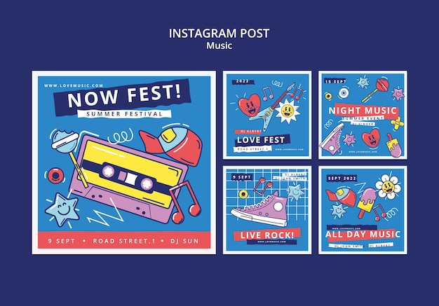 Free PSD flat design instagram posts music template