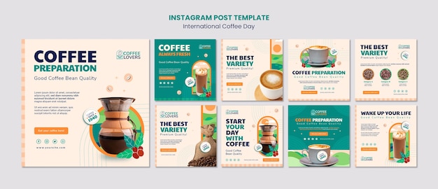 Free PSD flat design international coffee day instagram post template design