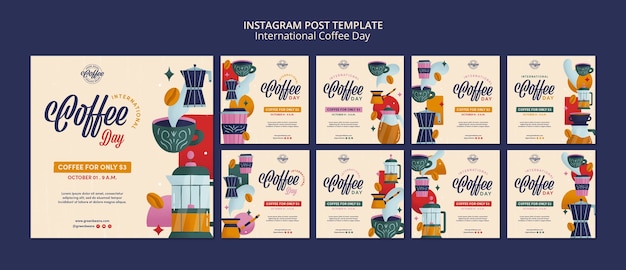 Free PSD flat design international coffee day instagram post template design