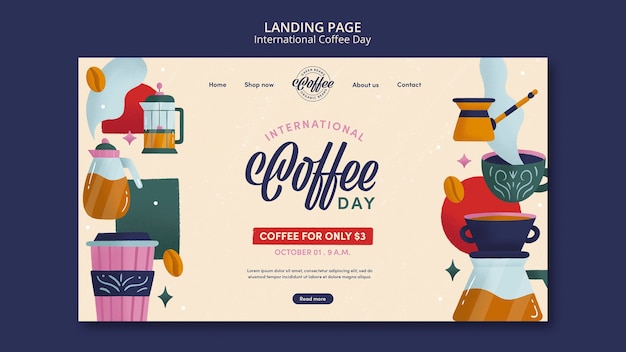 Free PSD flat design international coffee day landing page template design