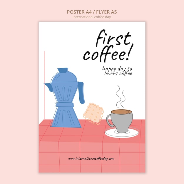 Free PSD flat design international coffee day template