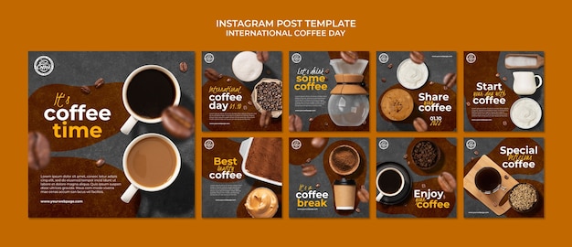 Free PSD flat design international coffee day template