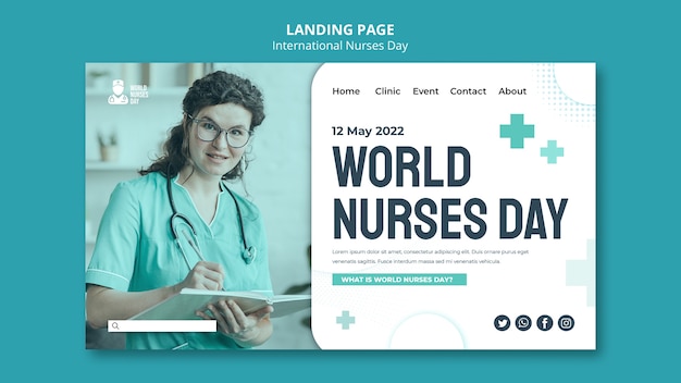 Free PSD flat design international nurses day landing page template