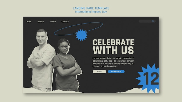 Free PSD flat design of international nurses day landing page template