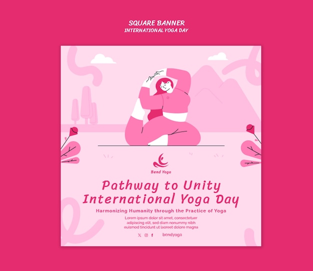 Free PSD flat design international yoga day template