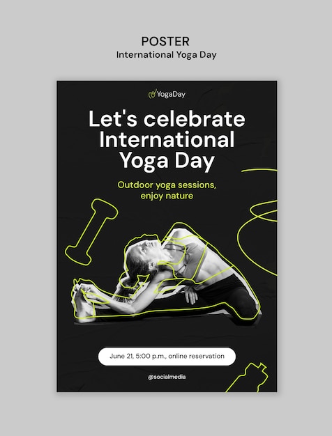 Free PSD flat design international yoga day template