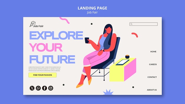 Free PSD flat design job fair landing page template