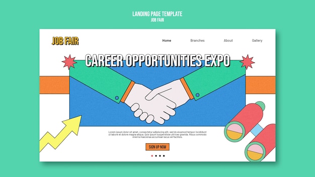 Free PSD flat design job fair landing page template