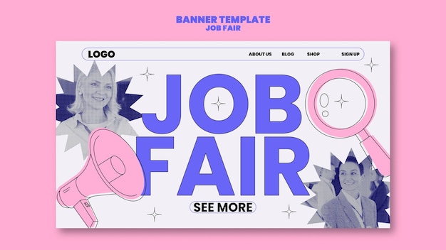 Free PSD flat design job fair landing page template