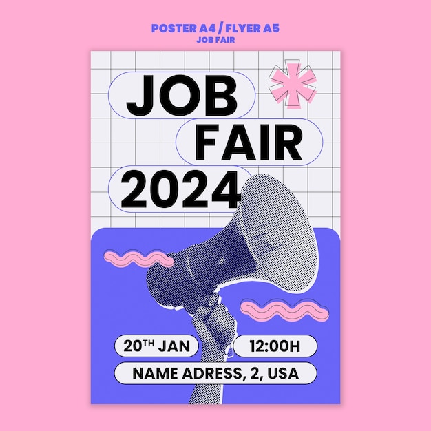 Free PSD flat design job fair poster template