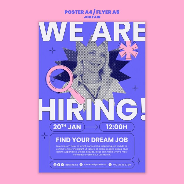 Flat design job fair poster template