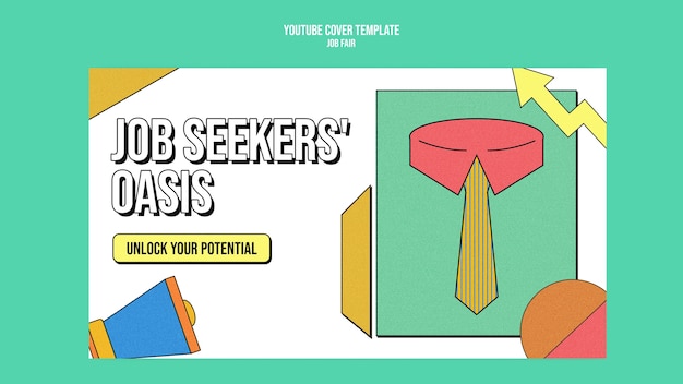 Free PSD flat design job fair youtube cover